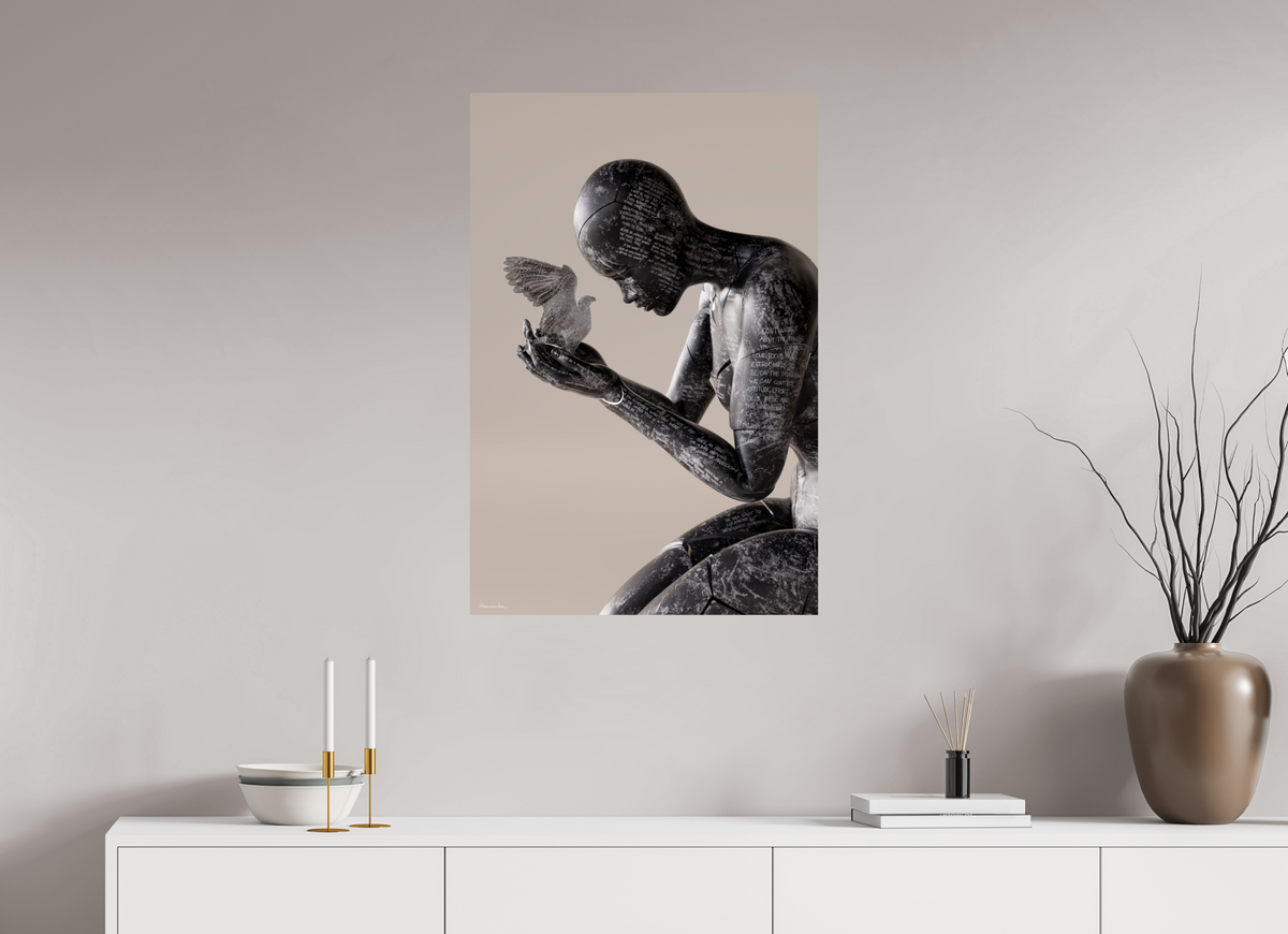 Holding Freedom in the 60 × 90 cm size, shown without a frame on a wall in a room