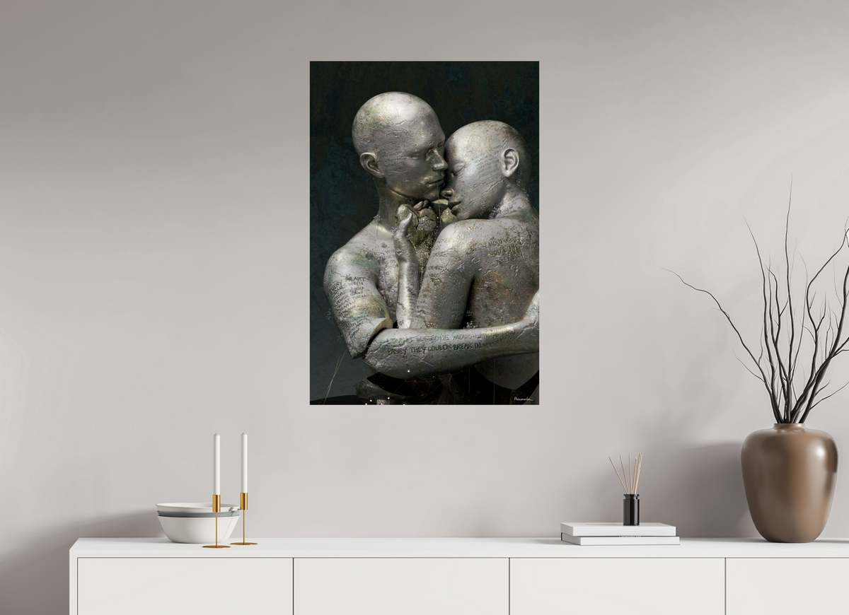 Handle With Care in the 60 × 90 cm size, shown without a frame on a wall in a room
